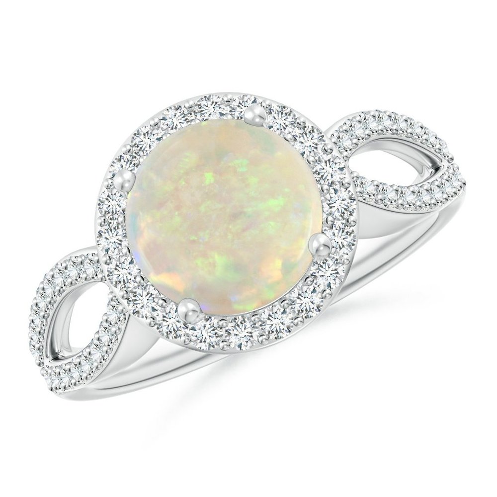 Vintage Style Opal Split Shank Ring with Diamond
